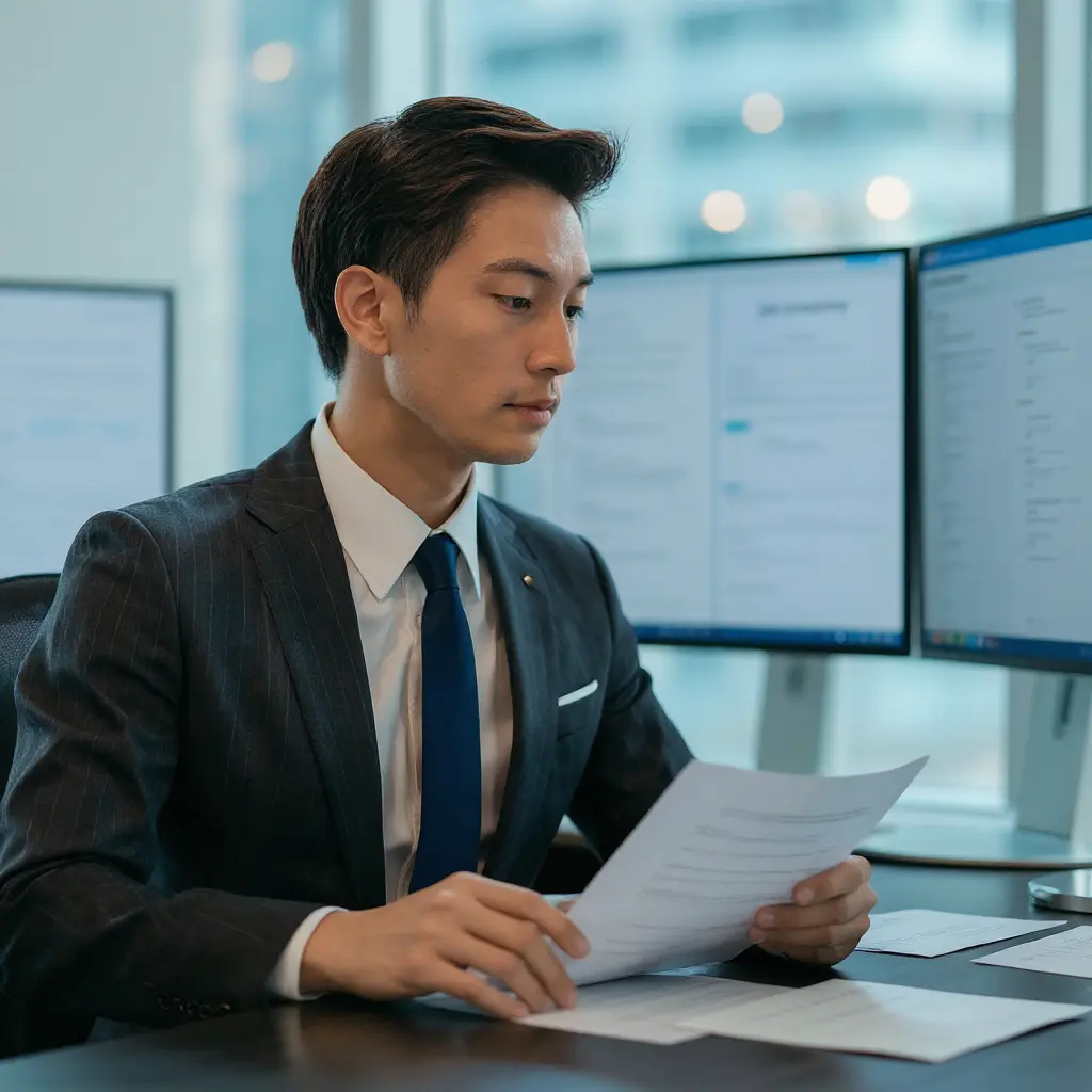 調査レポートを確認する担当者