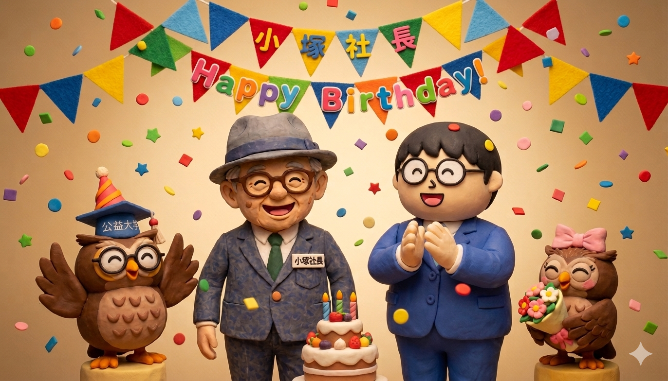 未来を照らす知恵と笑顔！代表取締役CEO小塚直志、72歳の誕生日を従業員で祝福しました！