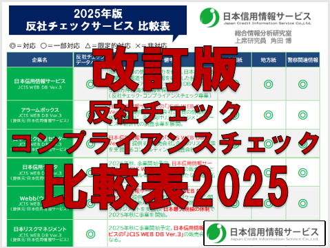 【改定版】 反社チェック・コンプライアンスチェック １５社 比較表2025