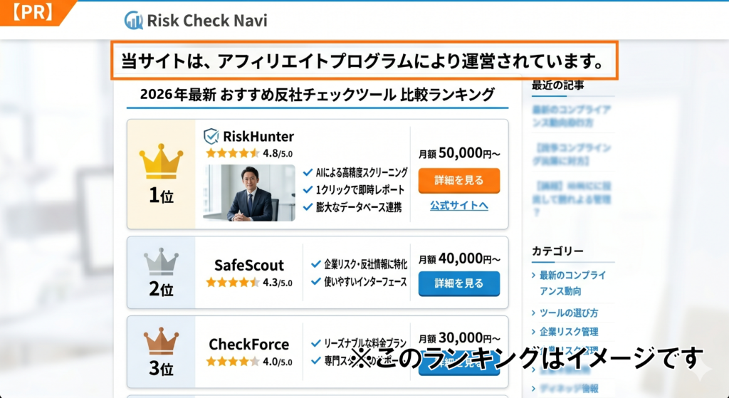 アフェリエイトによる反社チェックランキングサイトのイメージ